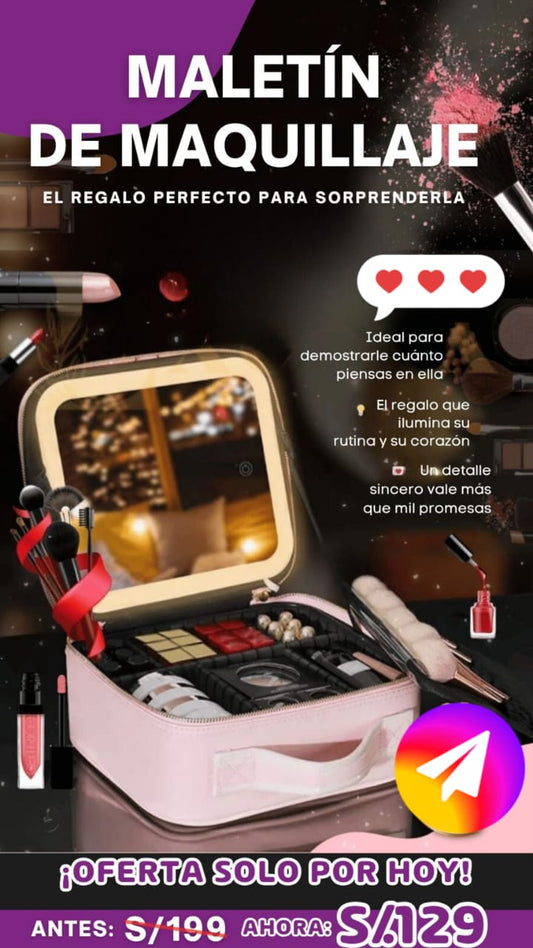 Maletin de Maquillaje Portatil con espejo LED 💖